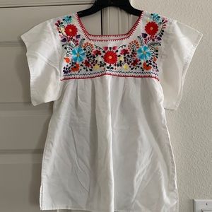 Mexican Embroidered Top White